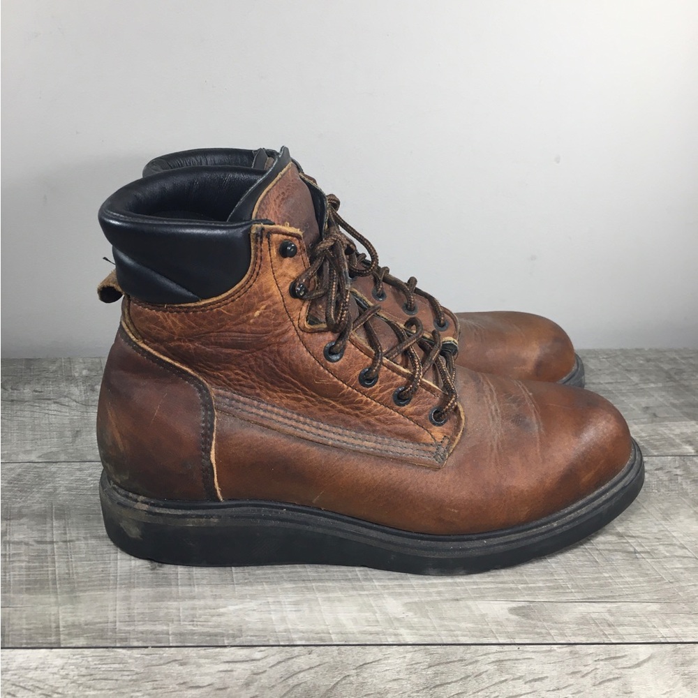 Red Wing Men's 208 Bordeaux Leather Soft Toe Lace-Up Work Supersole Boots Size 9